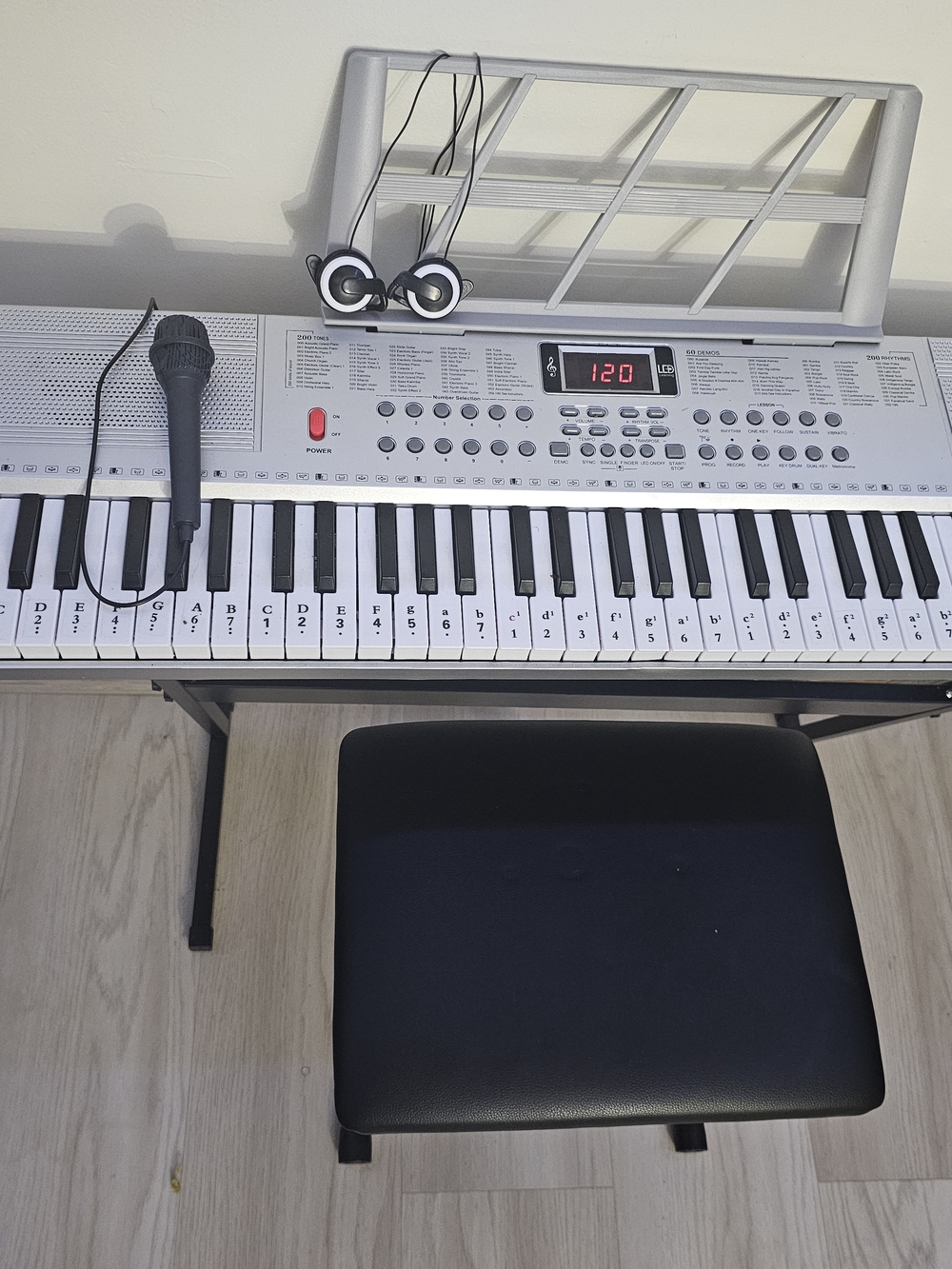 Electronic Keyboard with Microphone and Headset - White